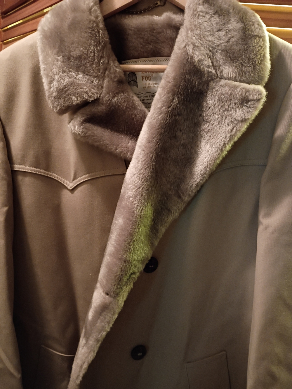London Fog Men's Taupe Pea Coat with Faux-Fur Collar